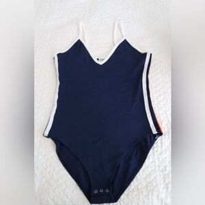 Victorias Secret Pink Sz XS Body Suit Navy Blue Snap Close Spaghetti Strap